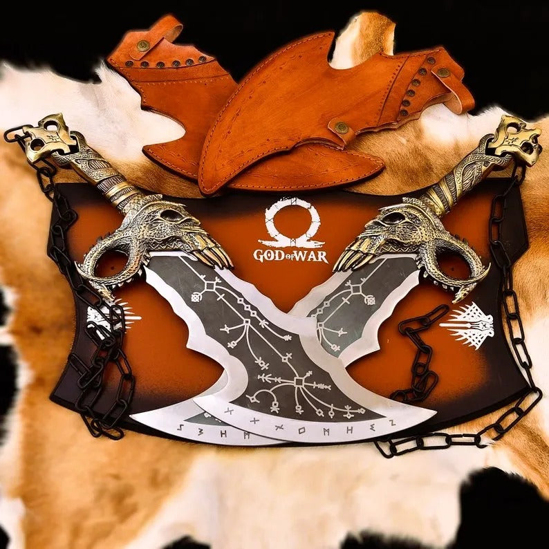 God of War Blades of Chaos Replica – Twin Metal Blades with Brass Handles