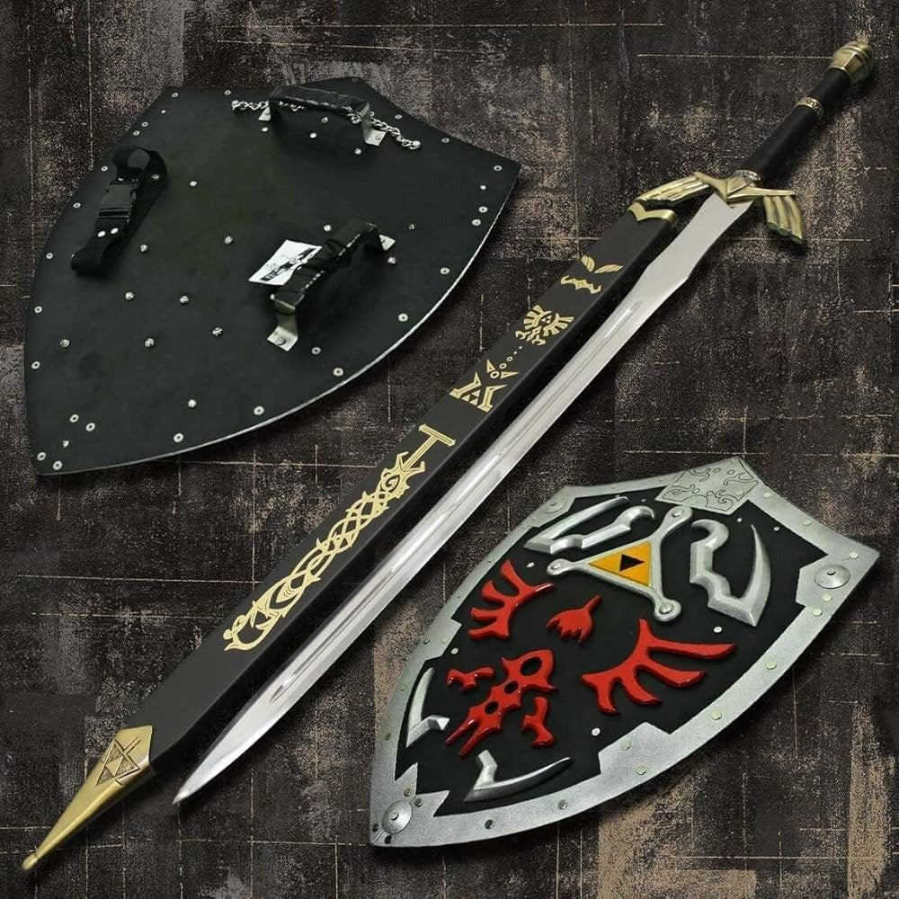 Hylian Eclipse Set: Black Gold Master Sword with Shield Replica