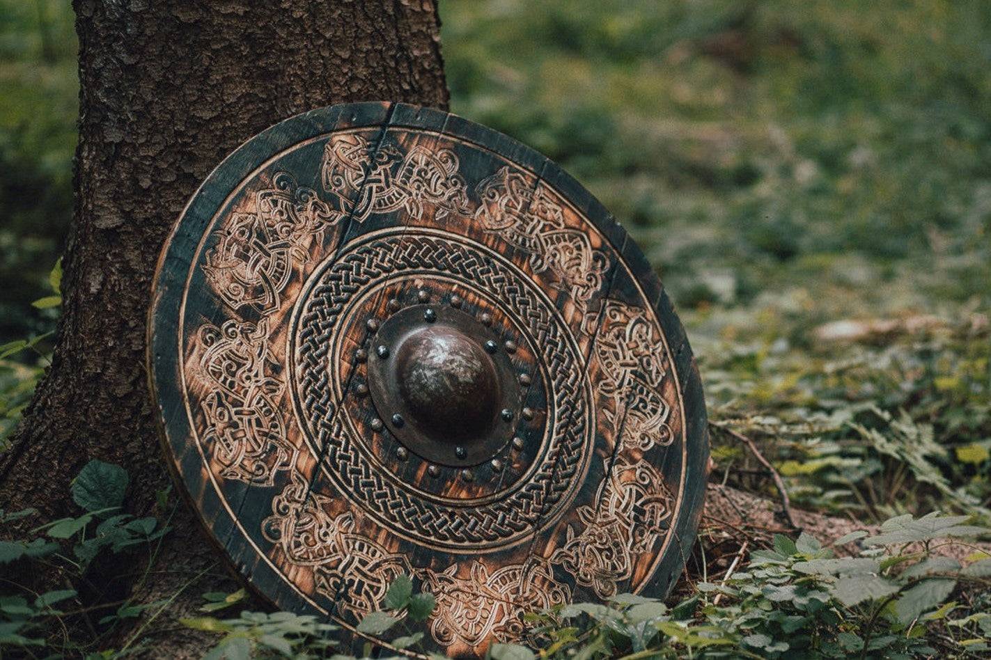 Carved Norse Drake Viking Shield - Wall Art Viking Shield
