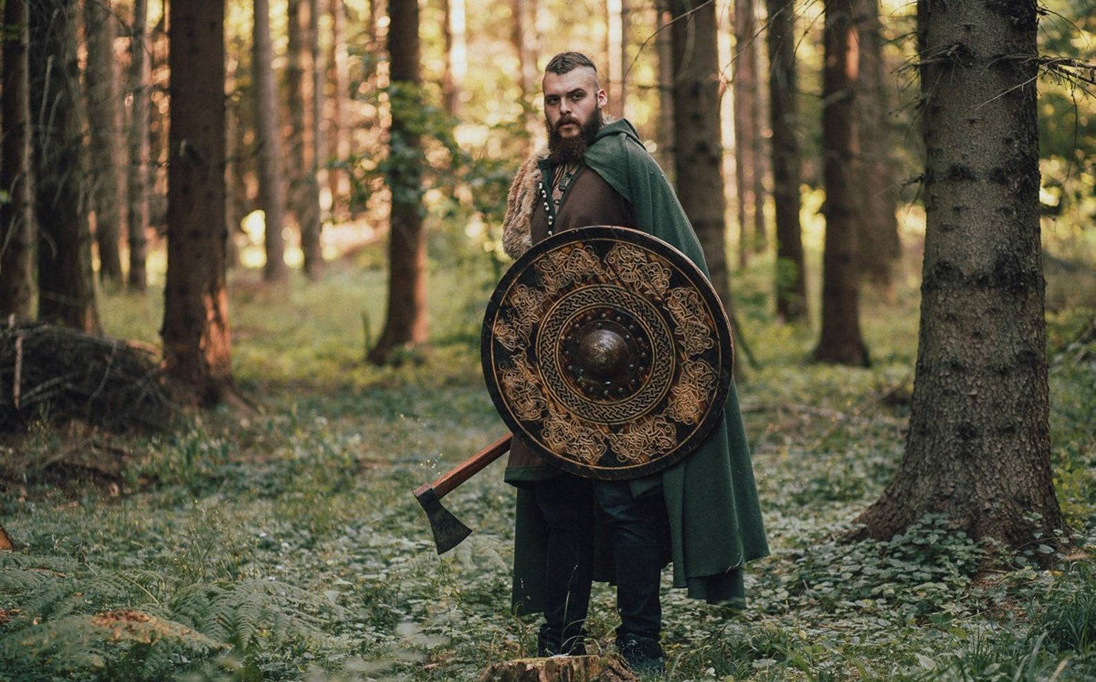 Carved Norse Drake Viking Shield - Wall Art Viking Shield