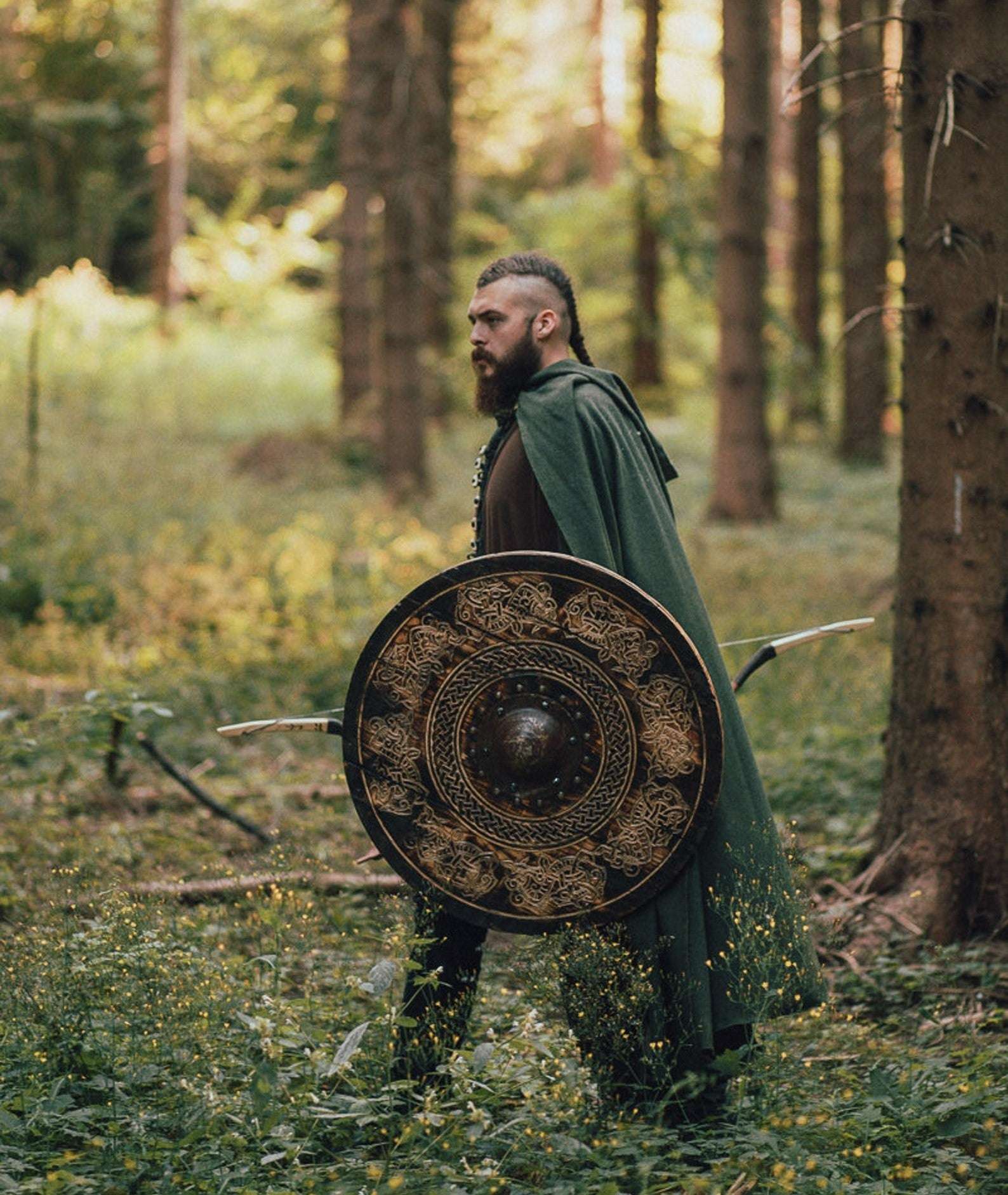 Carved Norse Drake Viking Shield - Wall Art Viking Shield