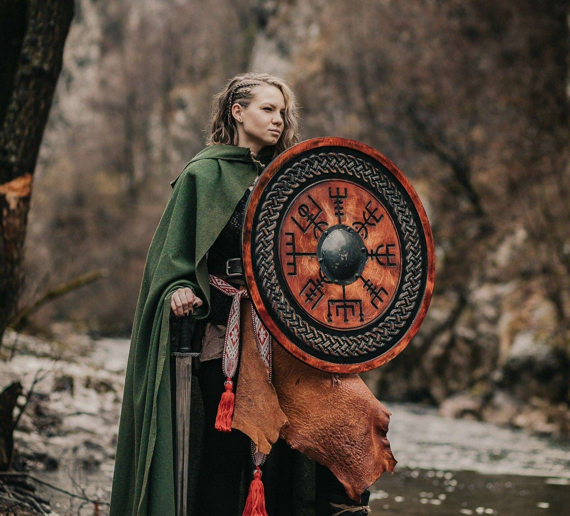 Carved Vegvisir Symbol Viking Shield - Wooden Wall art Shield