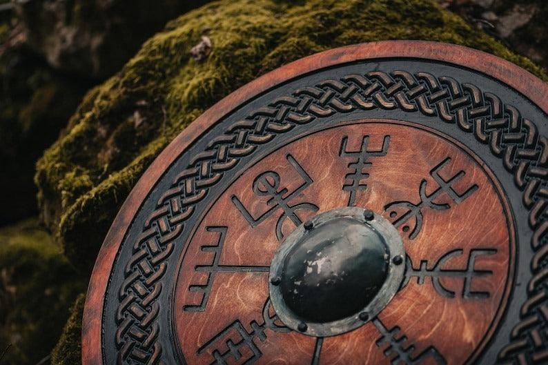 Carved Vegvisir Symbol Viking Shield - Wooden Wall art Shield