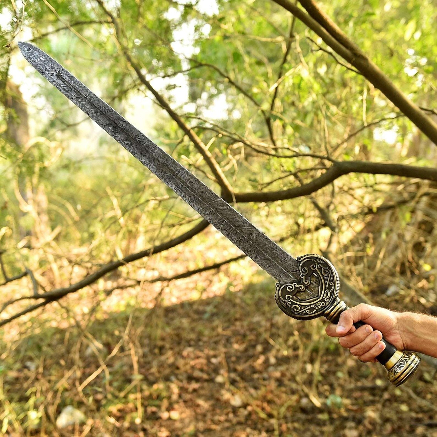 Real Herugim Sword Damascus Sword – Long Sword with Leather Scabbard