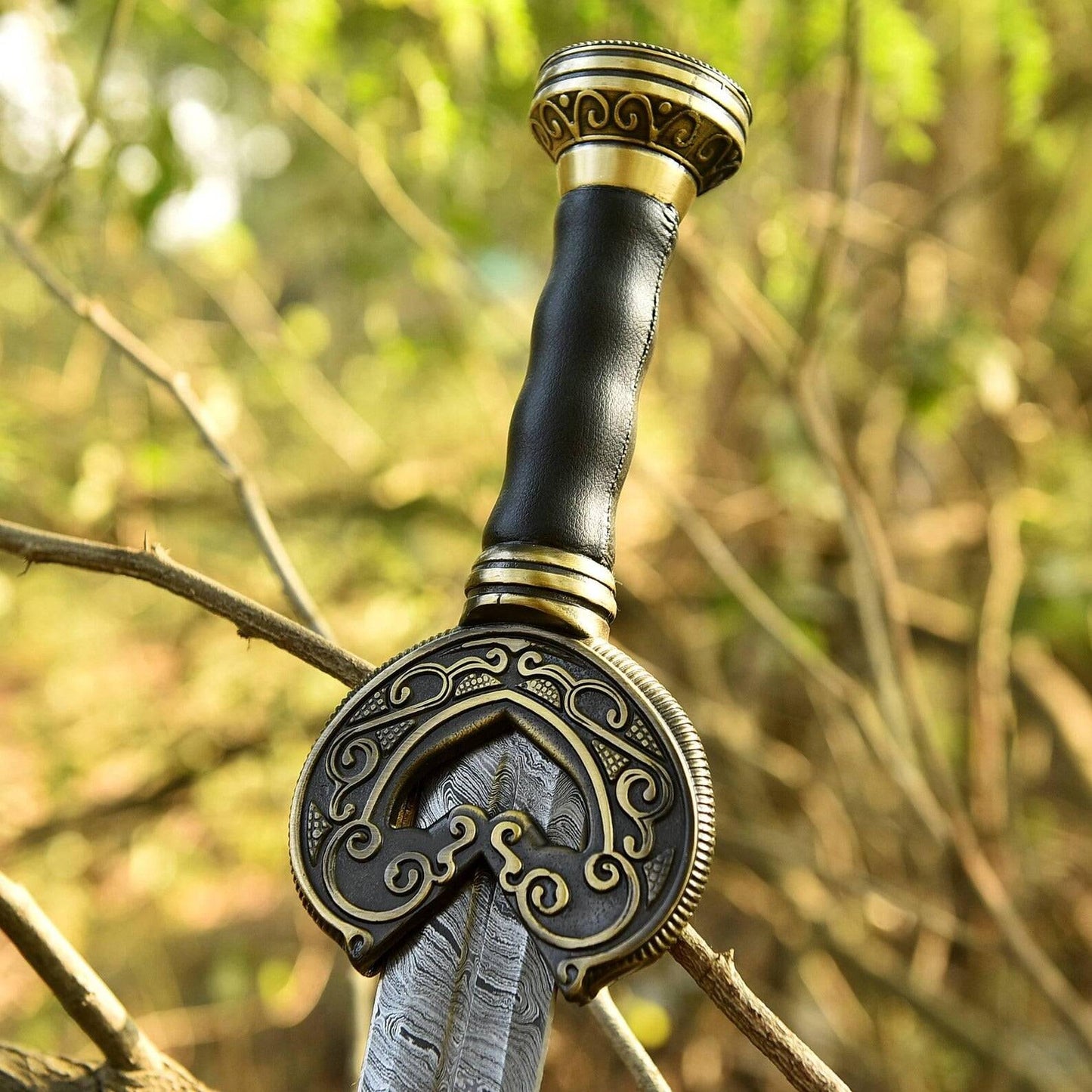 Real Herugim Sword Damascus Sword – Long Sword with Leather Scabbard