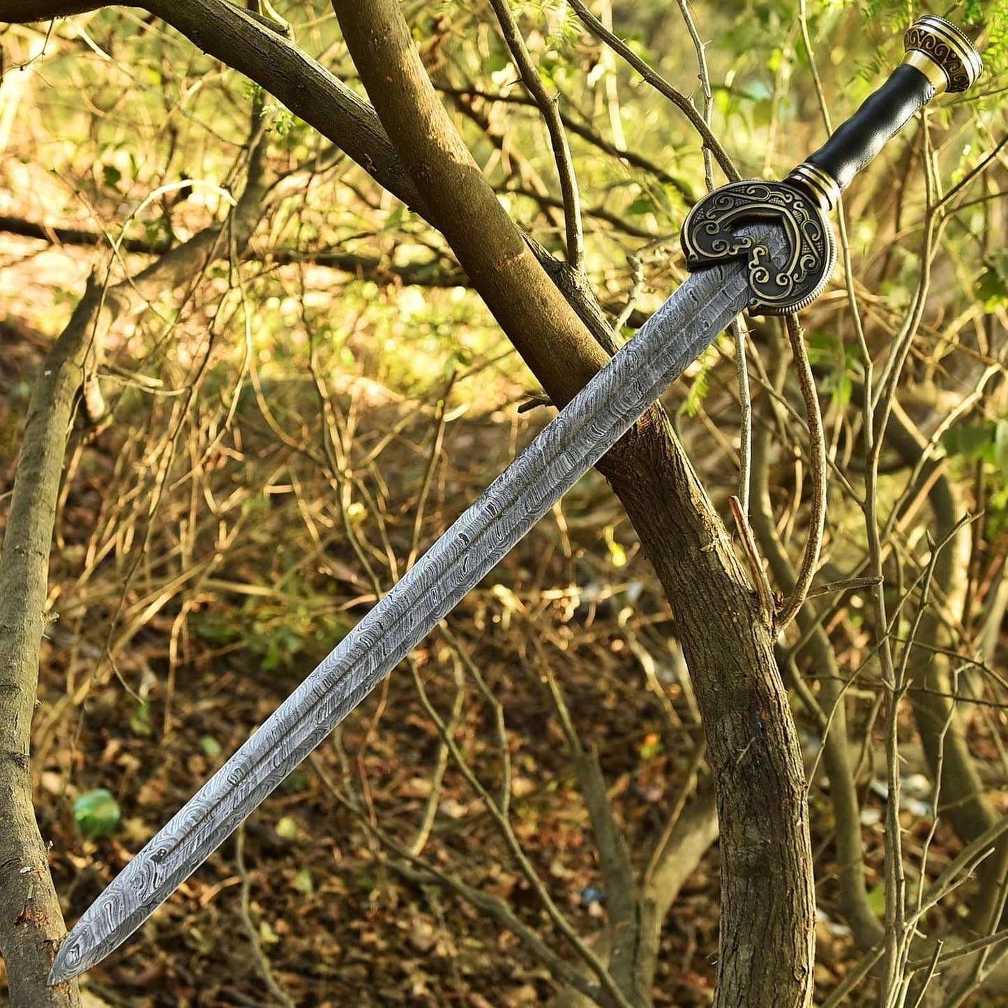 Real Herugim Sword Damascus Sword – Long Sword with Leather Scabbard