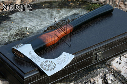 Aegishjalmur Symbol Premium Style Viking Axe With Wooden Box