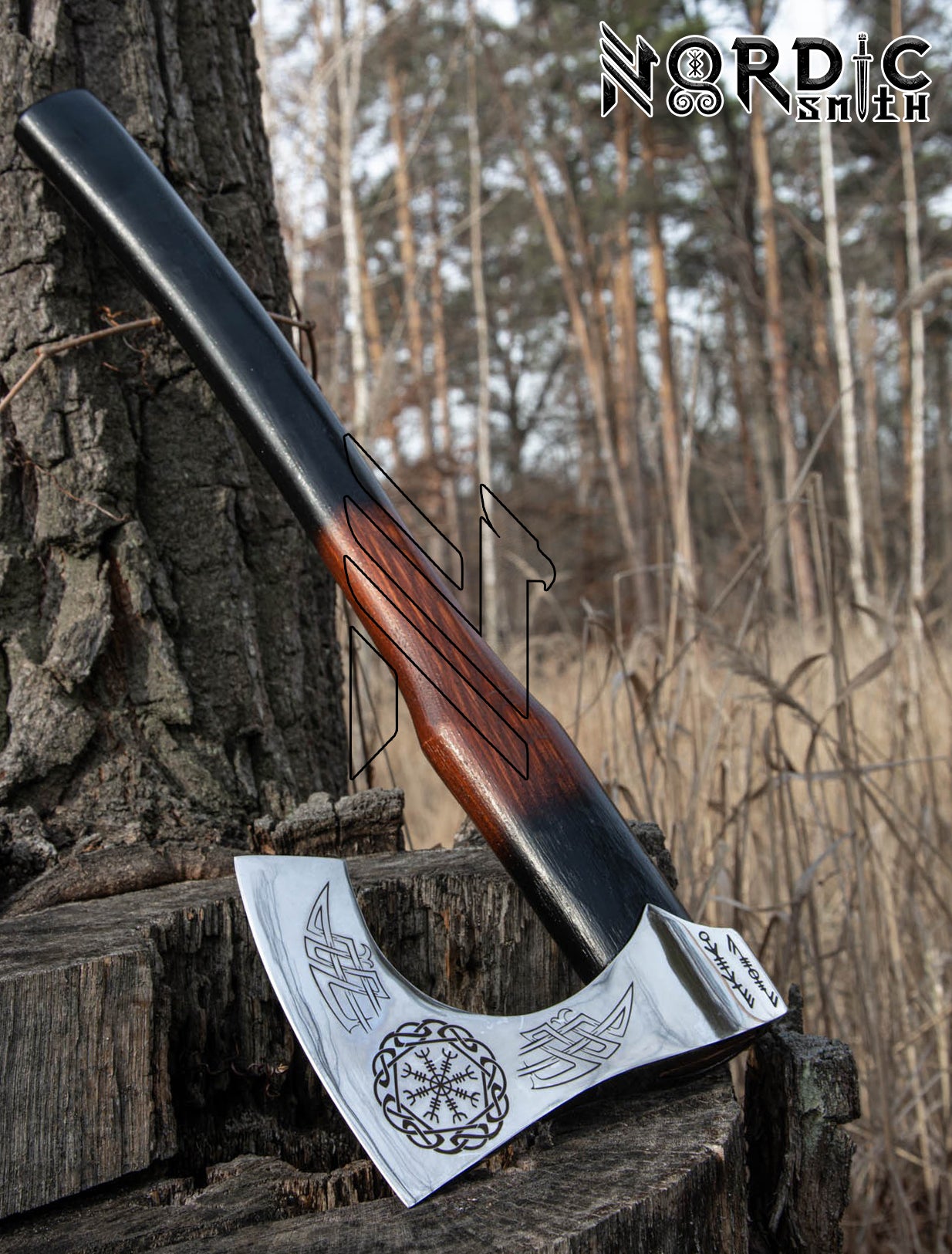 Aegishjalmur Symbol Premium Style Viking Axe With Wooden Box