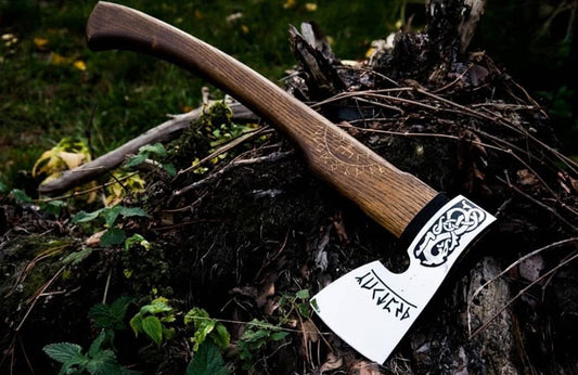 Vegvísir and Viking Runes Axe with Leather Cover