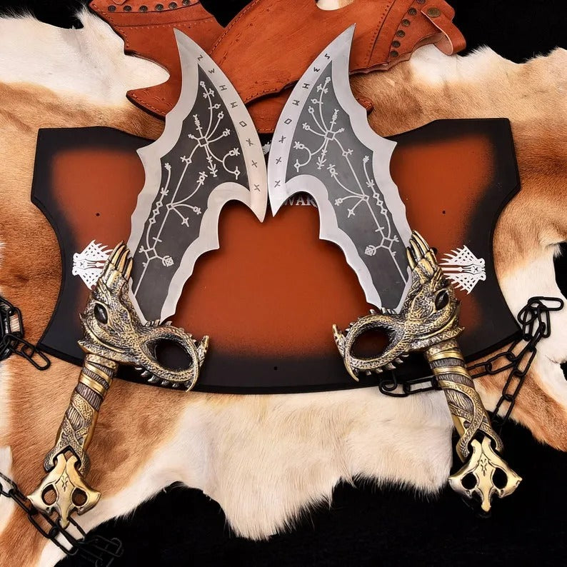 God of War Blades of Chaos Replica – Twin Metal Swords with Brass Handles