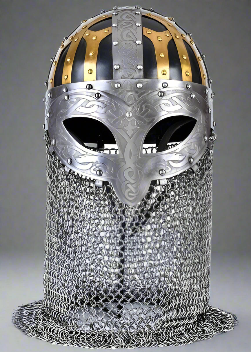 Handmade Viking Battle Helmet with Full-Face Protection & Chainmail Aventail