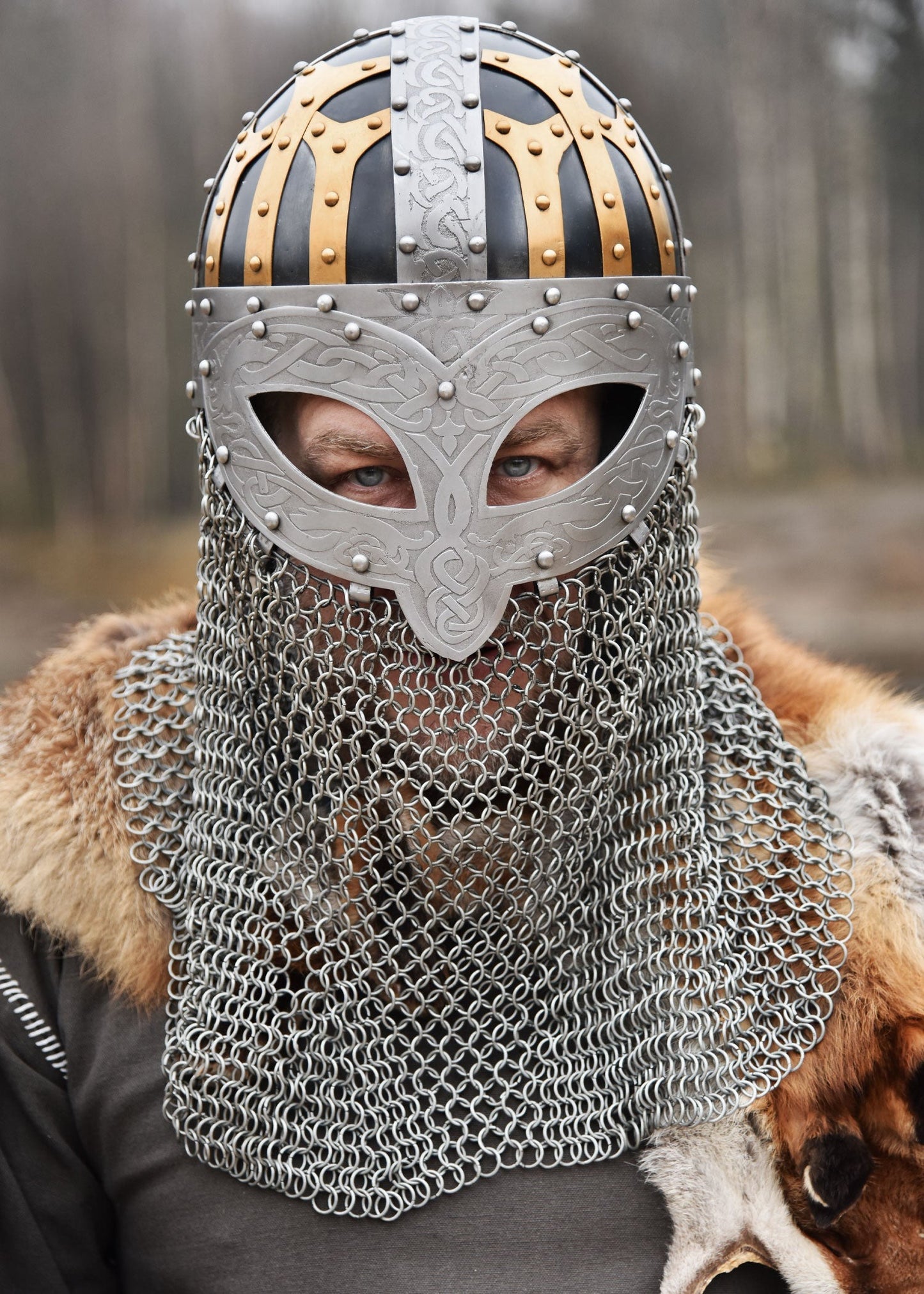 Handmade Viking Battle Helmet with Full-Face Protection & Chainmail Aventail