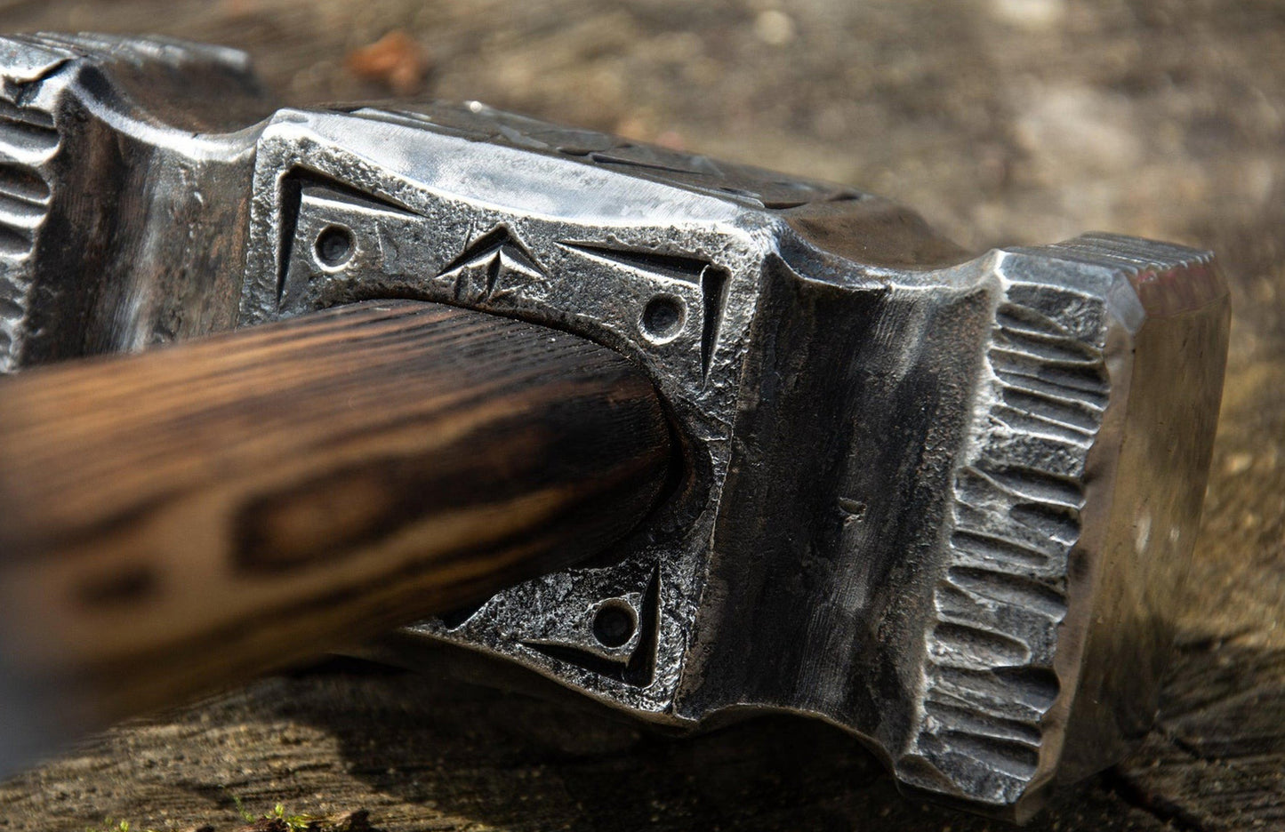 Nordic Hammer with Viking Runes Engraved Head With Wooden Box