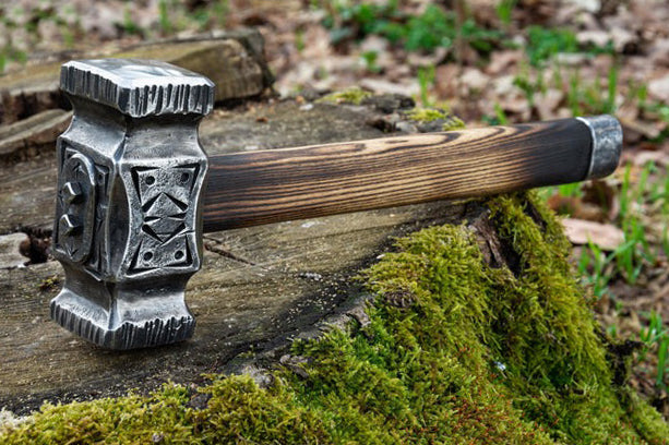 Nordic Hammer with Viking Runes Engraved Head With Wooden Box