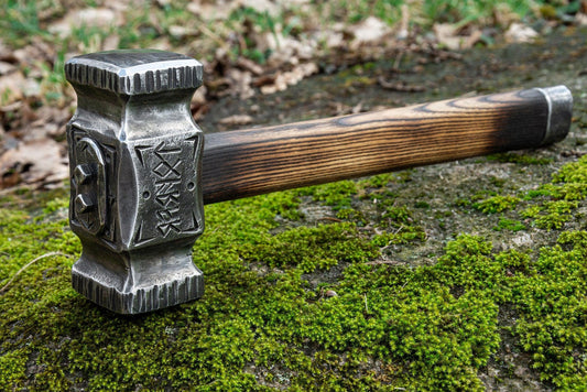 Nordic Hammer with Viking Runes Engraved Head With Wooden Box