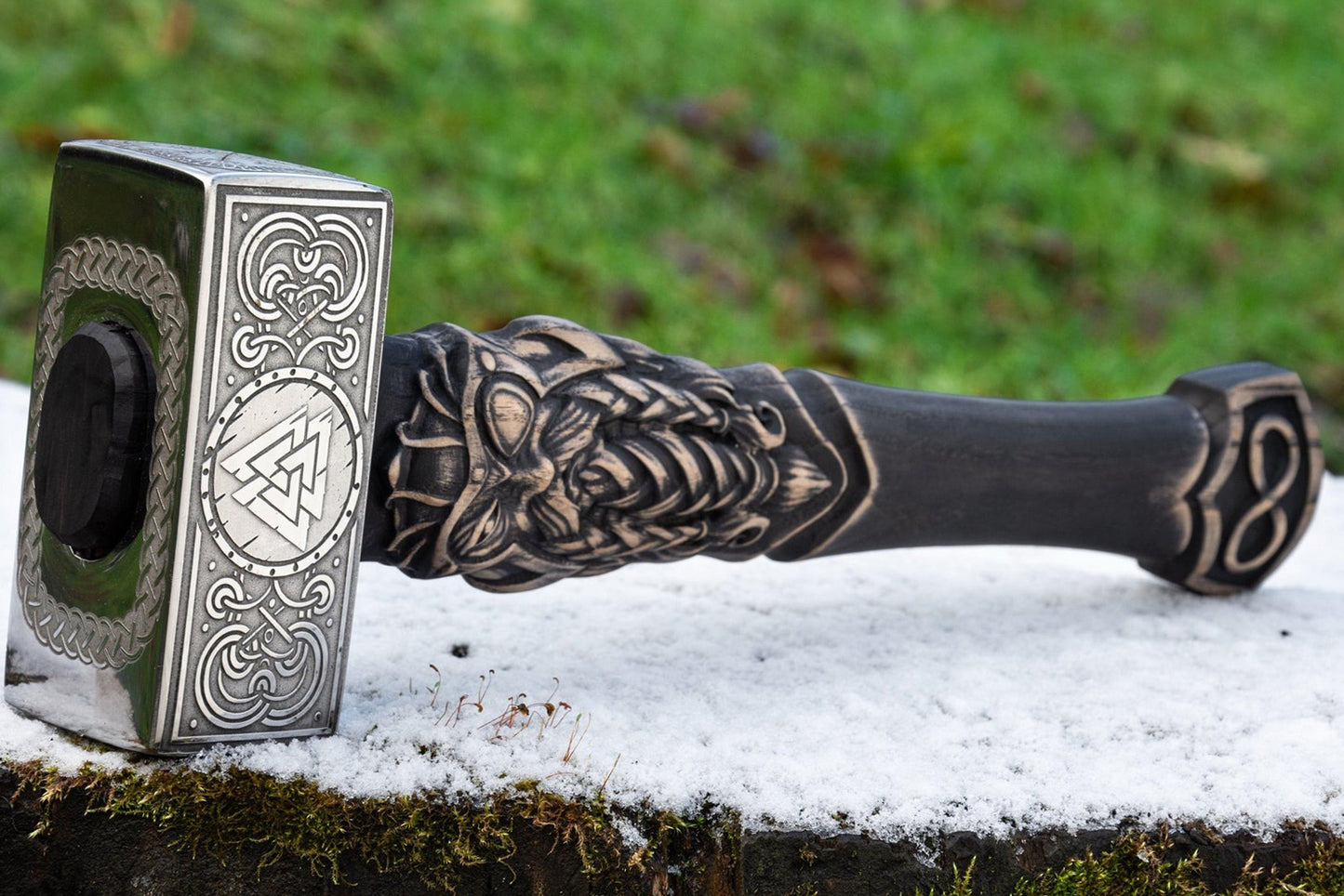 Odin Carved Viking Hammer With Premium Wooden Box