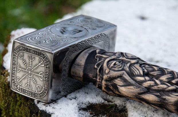 Odin Carved Viking Hammer With Premium Wooden Box