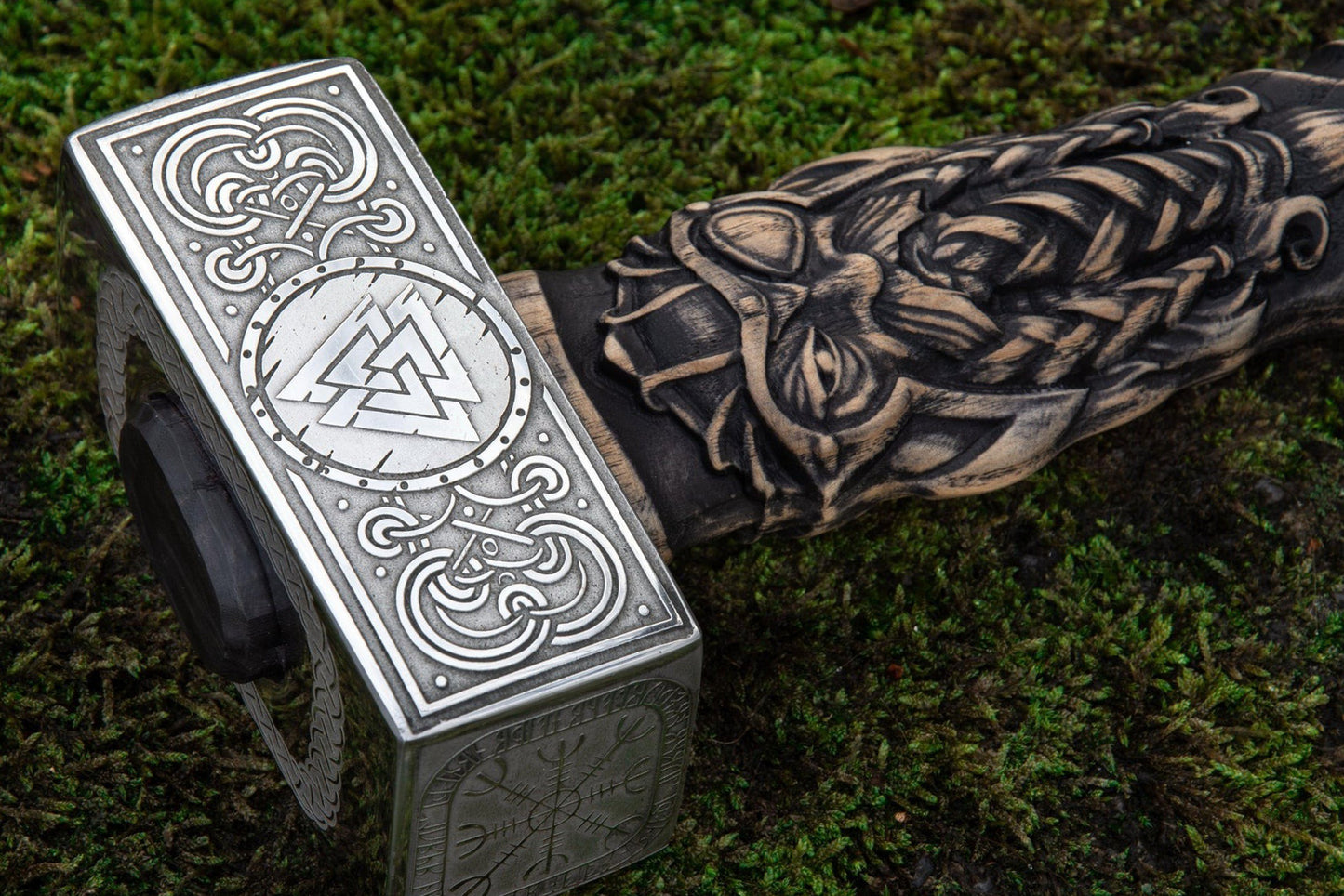 Odin Carved Viking Hammer With Premium Wooden Box