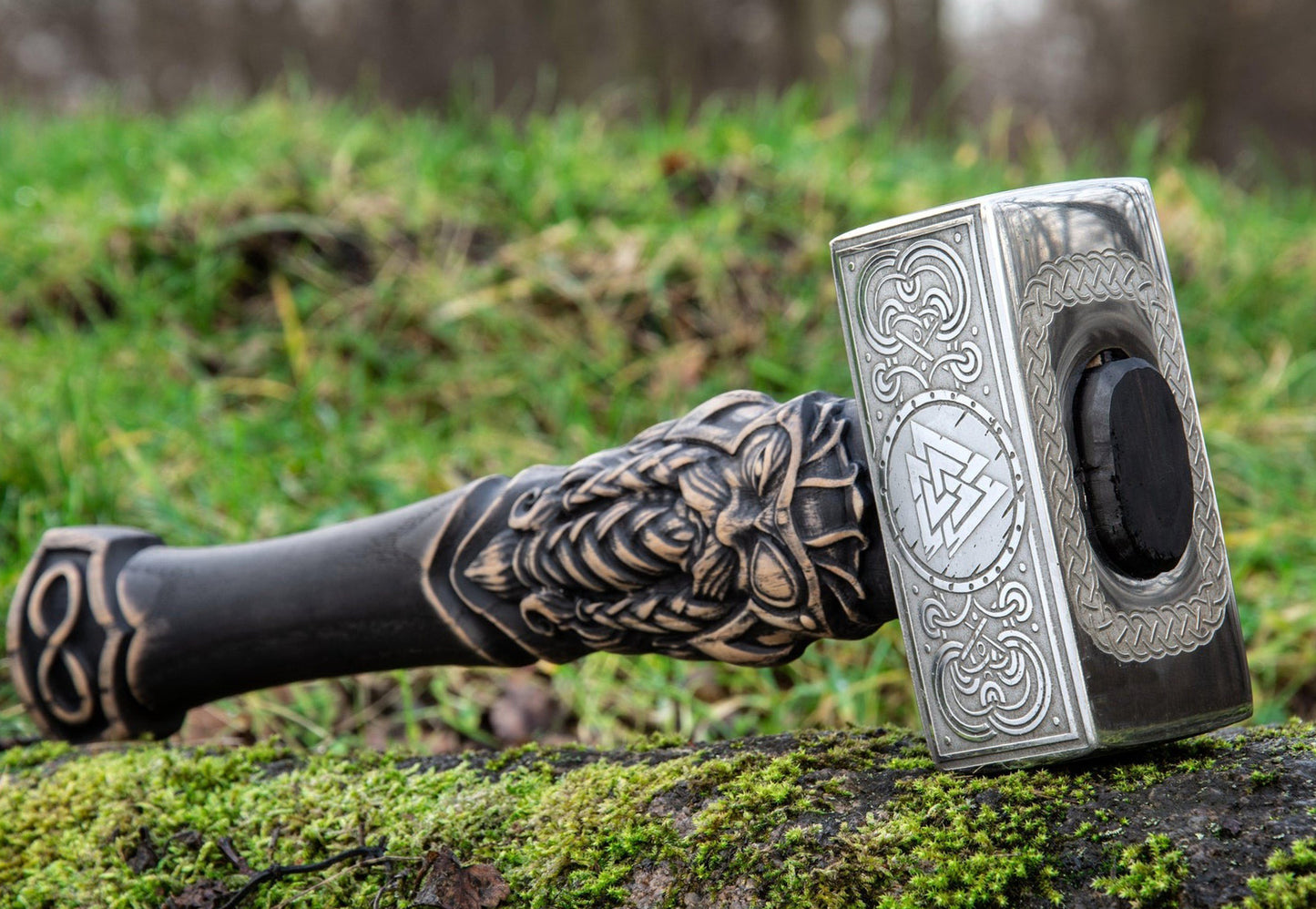 Odin Carved Viking Hammer With Premium Wooden Box