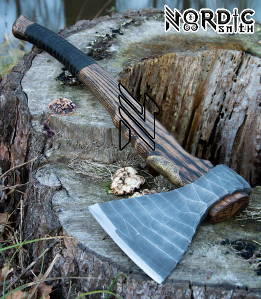 Scandinavian-Style Hand-Forged Viking Axe with Wooden Box