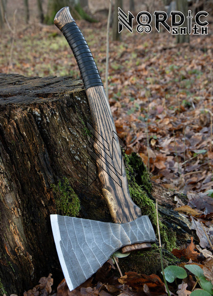 Scandinavian-Style Hand-Forged Viking Axe with Wooden Box