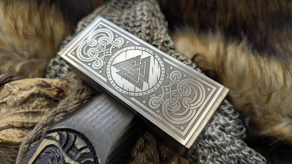 Forged Viking Hammer w/ Odin Carved Handle, Runes & Valknut Symbol