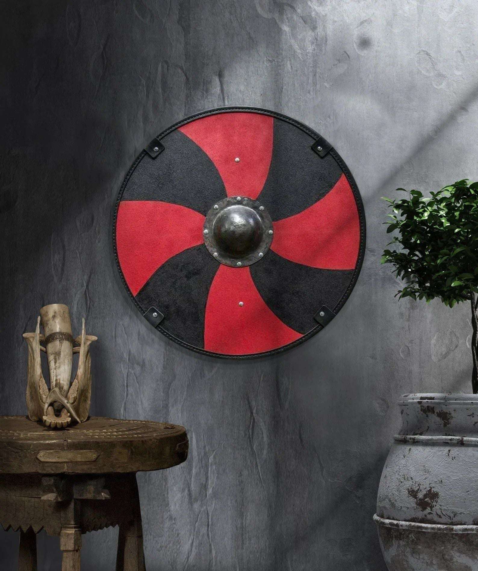 Smooth Black and Red Printed Viking Shield