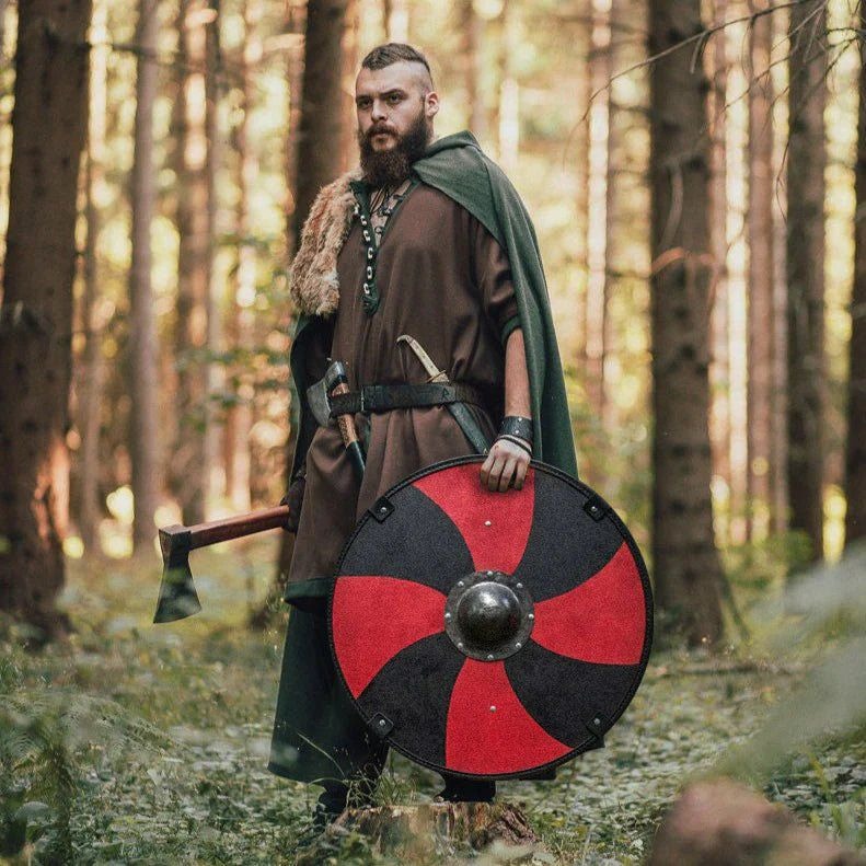Smooth Black and Red Printed Viking Shield