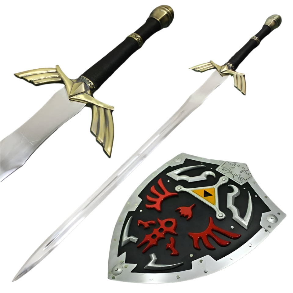 Hylian Eclipse Set: Black Gold Master Sword with Shield Replica
