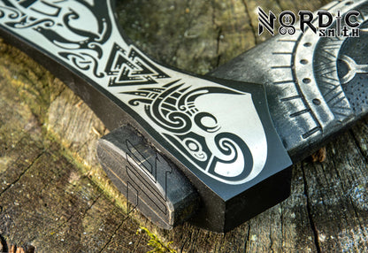 Viking Axe with Vegvisir & Othala Rune Engraved Handle With Cover