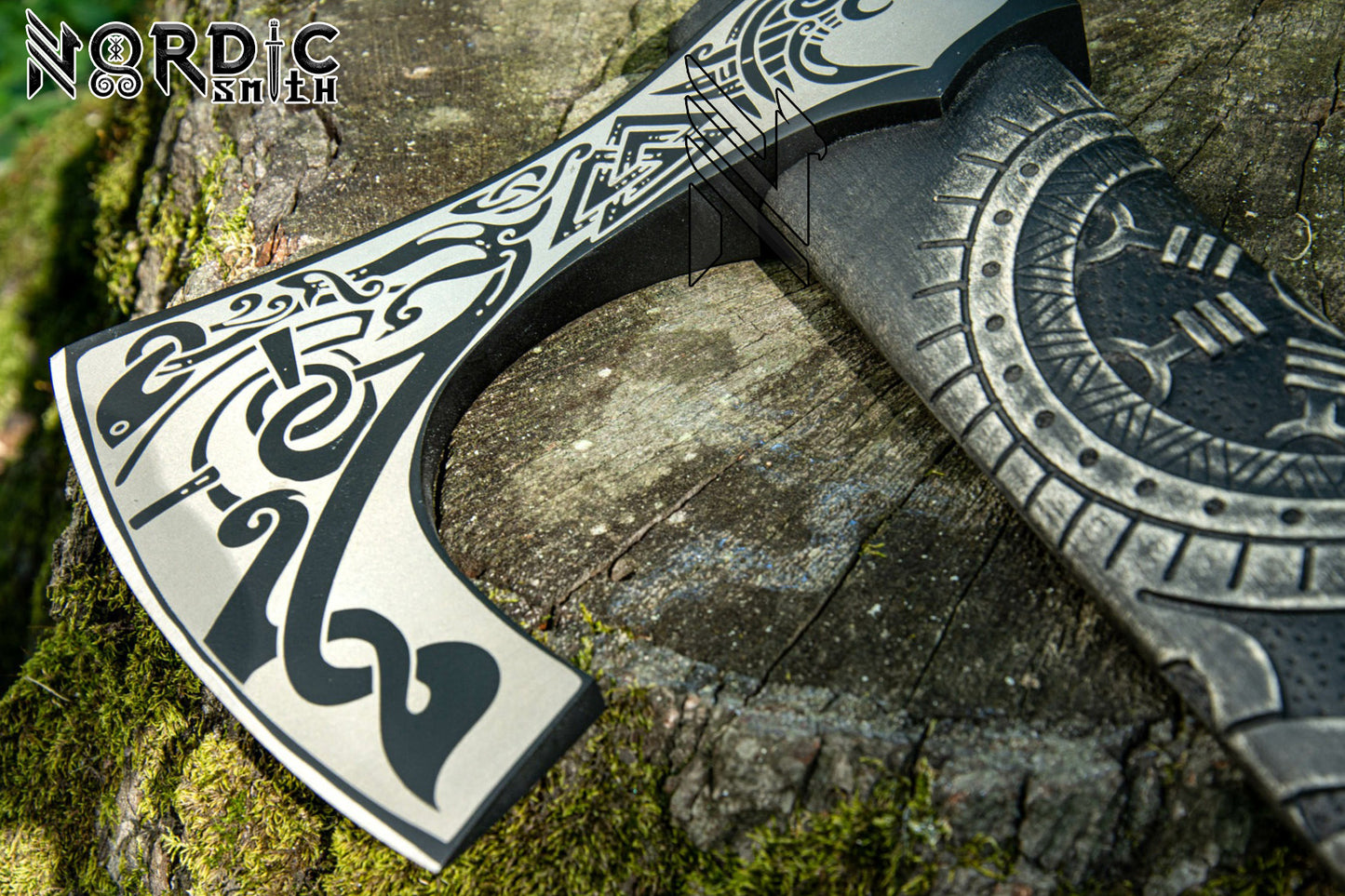 Viking Axe with Vegvisir & Othala Rune Engraved Handle With Cover