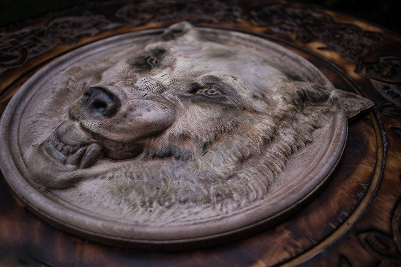 Carved Head Viking White Wolf Head Viking Shield