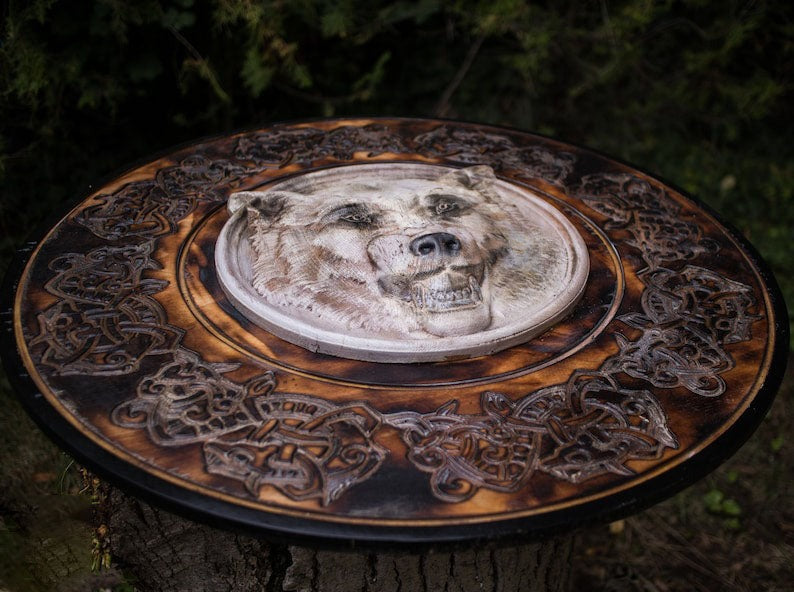 Carved Head Viking White Wolf Head Viking Shield