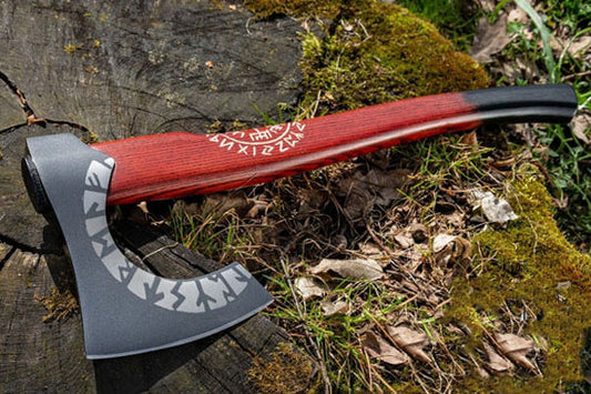 The vegvísir and Viking Runes Axe With Wooden Box