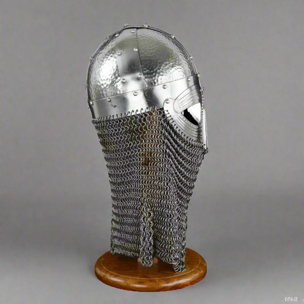 Viking Helmet with Hammered Detailing & Chainmail - Norse Warrior Armor