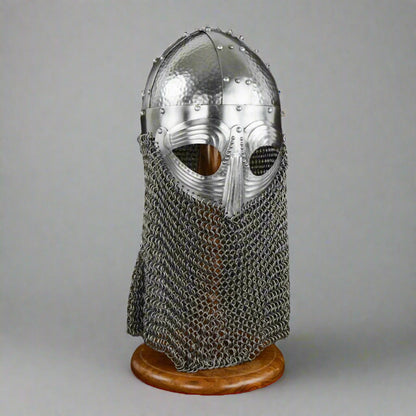 Viking Helmet with Hammered Detailing & Chainmail - Norse Warrior Armor