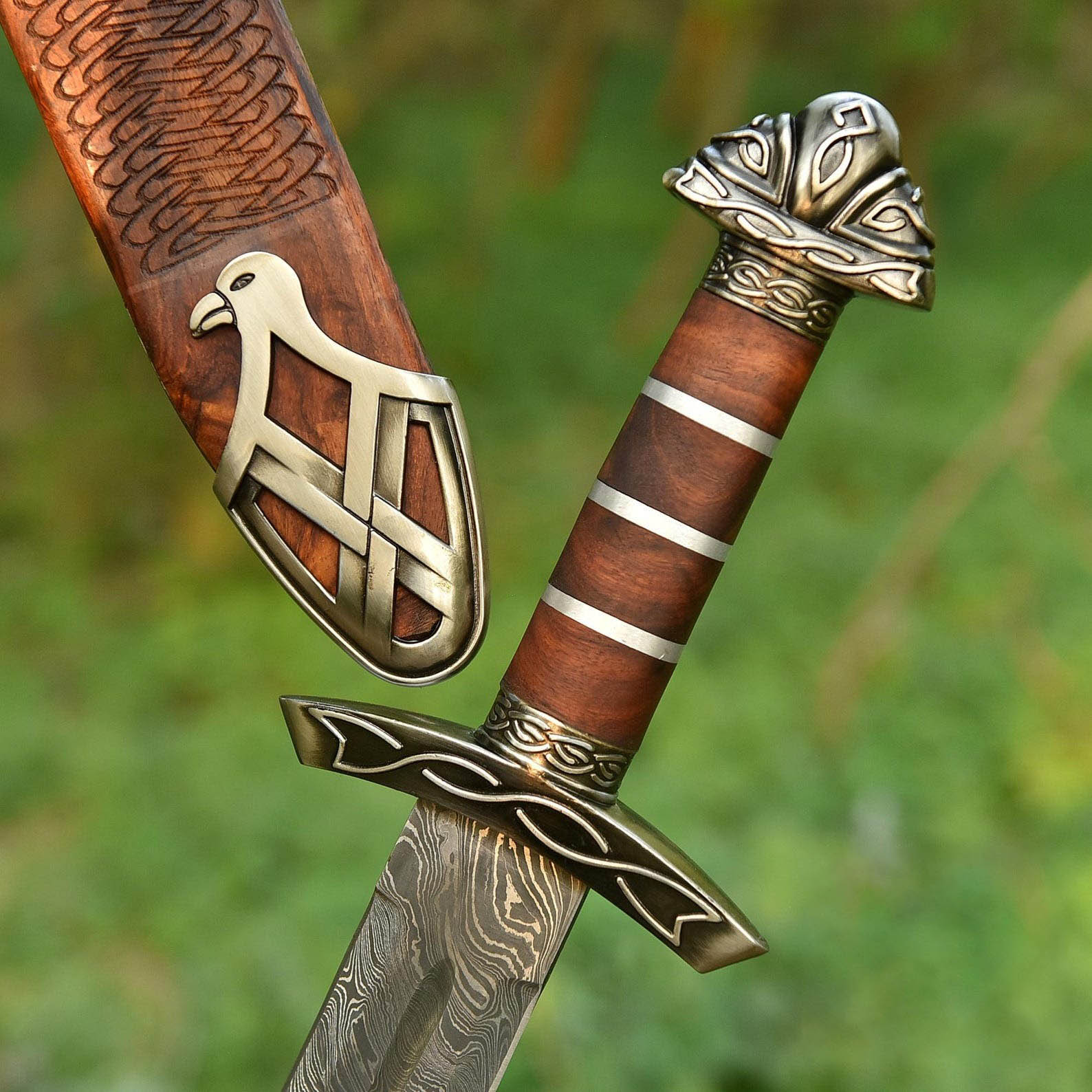 Handmade Mini Northmen Damascus Steel Sword – Viking Style Blade
