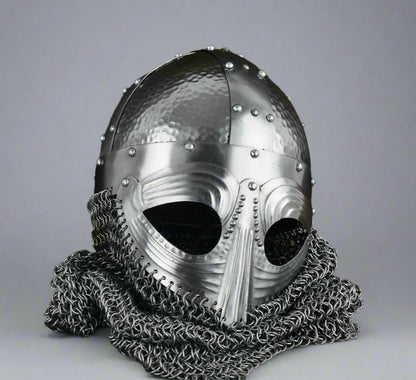 Viking Helmet with Hammered Detailing & Chainmail - Norse Warrior Armor