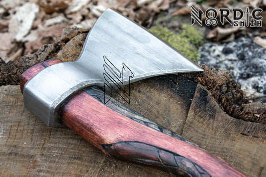 Hand-Forged Premium Viking Axe in Horse Shoe Style with Leather Cover